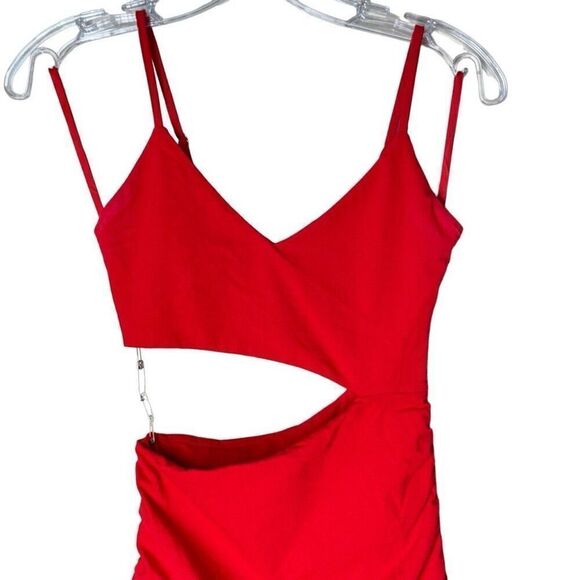 Superdown REVOLVE Darcey Ruched Mini Dress in Red Cotton Cut out XXS - Picture 8 of 11